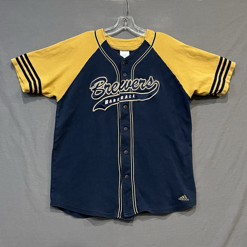 Milwaukee Brewers Jersey Adidas Boys XL (18/20) Distressed Embroidered Cotton